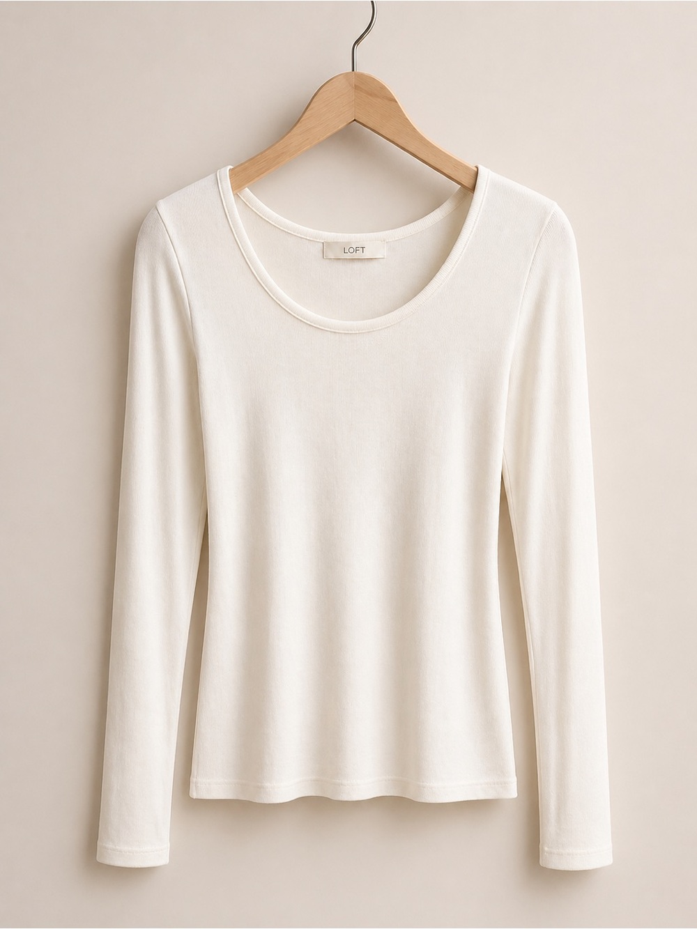 LOFT Long-Sleeve Scoop Neck Tee in Cream
